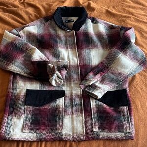 Plaid Women's barn Jacket - Black and Burgundy